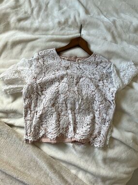 Roolee White Lace Overlay Top with Blush Lining